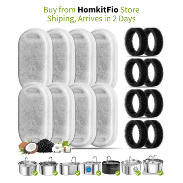 8 Set Replacement Filters & Sponges for 3.2L/108oz Stainless Steel Pet Water Fountain, ZEKIRY Cat Water Fountain Filter, Triple Filtration Pet Fountain Filter Replacement, Dog Fountain Filter