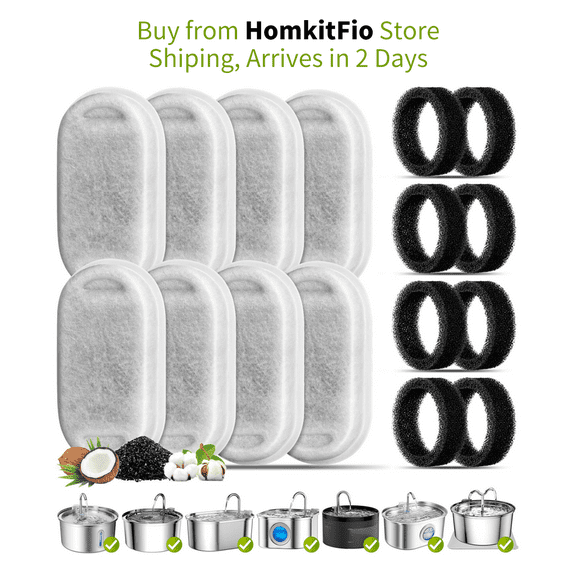 8 Set Replacement Filters & Sponges for 3.2L/108oz Stainless Steel Pet Water Fountain, ZEKIRY Cat Water Fountain Filter, Triple Filtration Pet Fountain Filter Replacement, Dog Fountain Filter