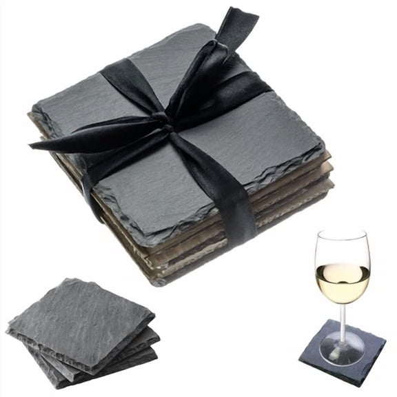 8 Set Unique Slate Drink Coasters Beverage Holder Cup Home Bar Table Decor Black