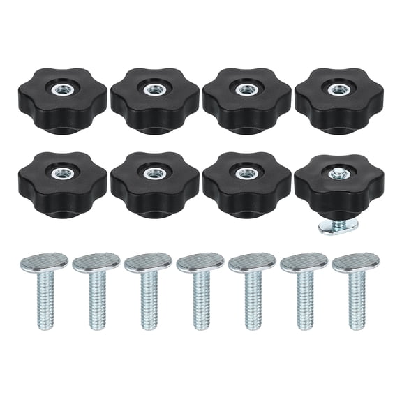 8 Set t Track Knob Kit with Star Knobs and 1/4"-20 x 1" t Slot Bolts for Woodworking Jigs and Fixtures