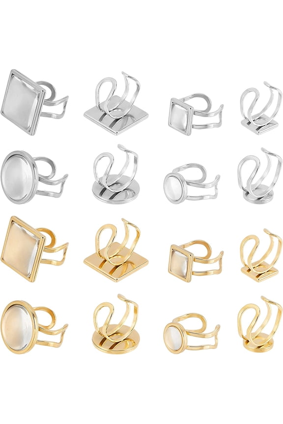 8 Sets 2 Colors Ring Blanks for Jewelry Making Cabochon Ring Tray 10/18mm Square Round Bezel Finger Cuff Ring Making Kit