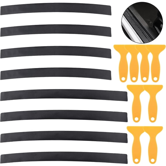 8 Sets 2 Style PVC Universal Car Door Edge Guard Door Sill Protector with Plastic Scraper Anti-collision Sticker Black 90~104x7.4x0.02cm Craft