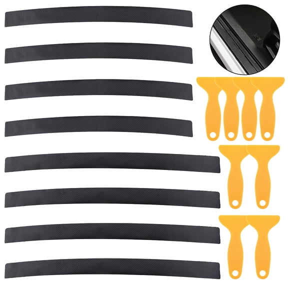 8 Sets 2 Style PVC Universal Car Door Edge Guard Door Sill Protector with Plastic Scraper Anti-collision Sticker Black 90 -104x7.4x0.02cm