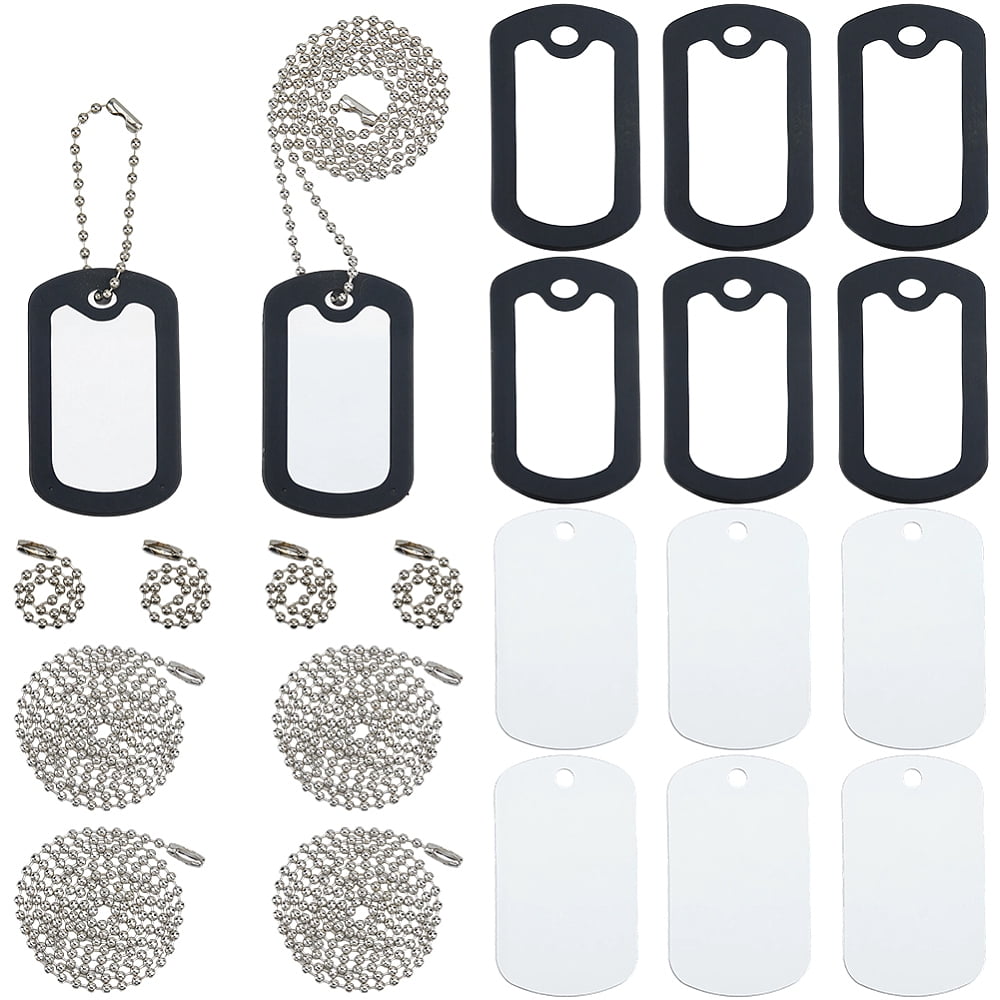 8 Sets 24Pcs Black Military Dog Tag Rubber Silencer Bulk Aluminium Pet ...
