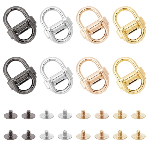 8 Sets 4 Colors Alloy Bag Double D-Ring Suspension Clasps with Screws Mixed Color 3x2.2x1.1cm Hole: 1.8mm 2 sets/color