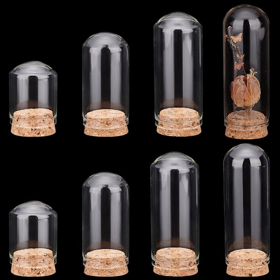 8 Sets 4 Style Glass Dome Cloche Cover Bell Jar with Cork Base For House Container Dried Flower Display Decoration Clear 7.6~8.8x3cm