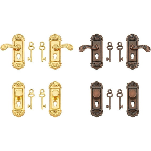 8 Sets 4 Styles Miniature Scene Lock and Key Vintage Mini Metal Door Knob Miniature Dollhouse Hardware Dollhouse Decoration Accessories for DIY Crafting House Model colorful