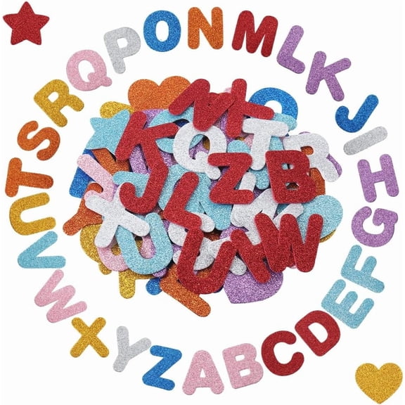 8 Sets 8 Colors Initial Letter EVA Plastic Self-Adhesive Foam Stickers with Glitter Powder for Party Decorative Presents Mixed Color