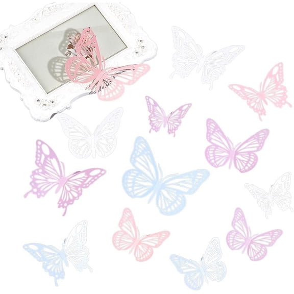 8 Sets 8 Styles Paper Hollow Butterfly Wall Stickers Decorations for Living Room Home Decorations Mixed Color 52~79x77~116x0.2mm 1 set/style