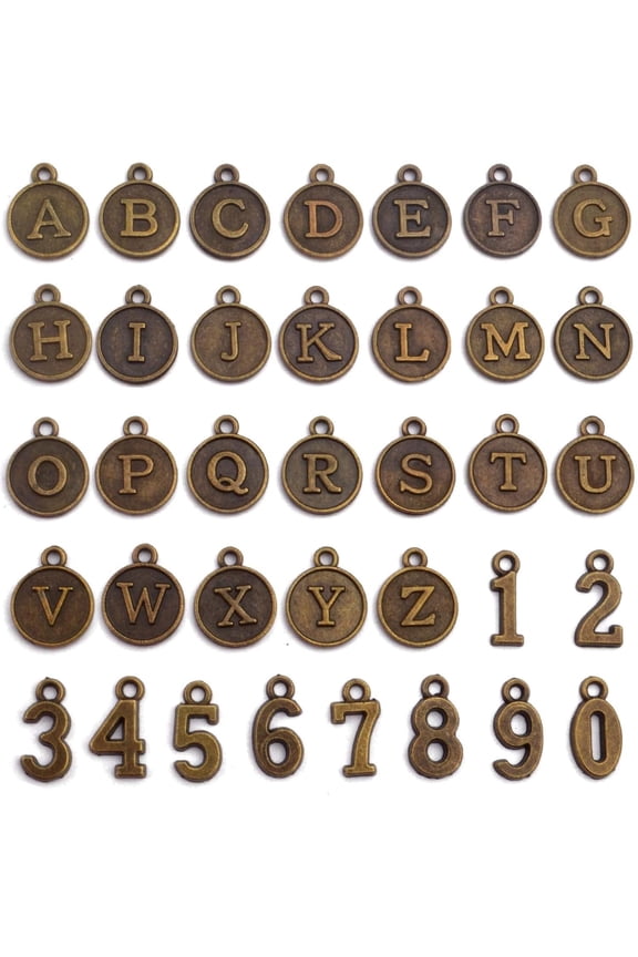 8 Sets Antique Bronze Alphabet and Number Charms Mixed Alloy Round A-Z Initial Letter Pendants 0-9 Number Pendants Charms for DIY Necklace Bracelet Jewelry Making Crafting