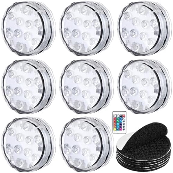 8 Sets Boat Lights Marine Waterproof LED Battery Operated Punk Submersible Boat Interior Lights with Remote for Deck Fishing Courtesy, RGB Multicolor Changing