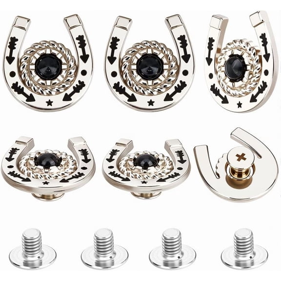 8 Sets/Box Horseshoe Screw Back Buttons Conchos Black Western Cowboy Style Decorative Leather Buckles 19mm Turquoise Gemstone Metal Vintage Retro Castings Rivets Studs for DIY Craft Fabrics for DIY