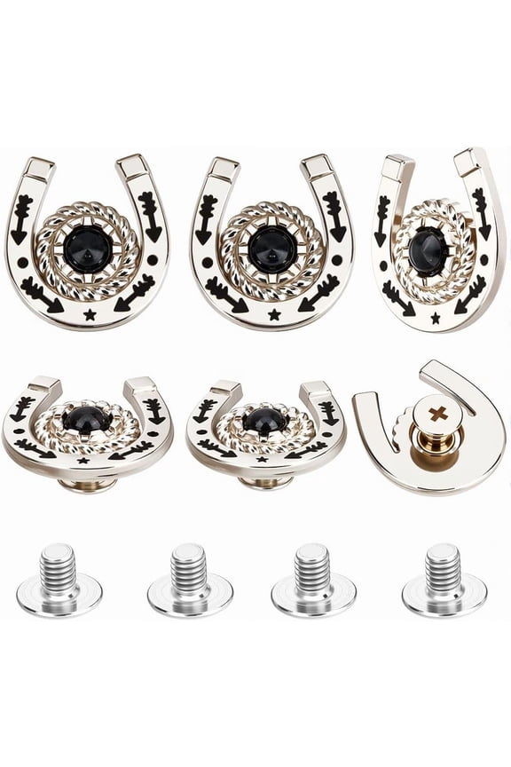 8 Sets/Box Horseshoe Screw Back Buttons Conchos Black Western Cowboy Style Decorative Leather Buckles 19mm Turquoise Gemstone Metal Vintage Retro Castings Rivets Studs