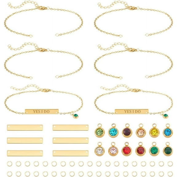 8 Sets Bracelet Making Kit Stainless Steel Blank Rectangle Link Bracelet with Birthstone Charms with 40pcs Jump Rings Bangles Bracelet Blanks for DIY Bracelet Making for Women