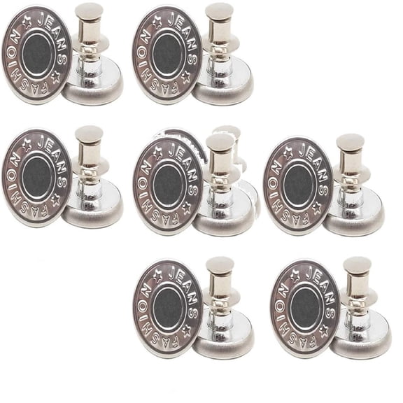 8 Sets Button Pins for Loose Jeans, Heavy Duty No Sew and No Tools Instant Replacement Snap Tack Pant Button, Reusable and Adjustable Metal Pants Button Tightener, 0.67Inches