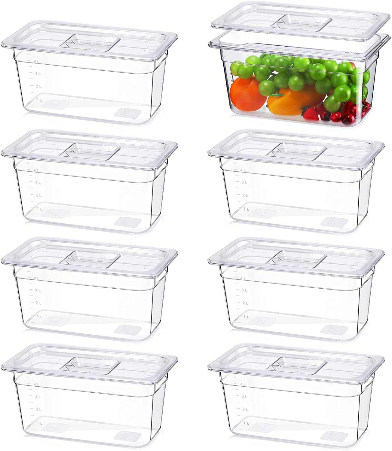 Yinder 12 Pcs Plastic Clear Food Pans 1/6 Size Stackable Polycarbonate Food Containers With Capacity Indicator Restaurant Commercial Hotel Pan For Fruits Vegetables Beans Corns (6'' Deep