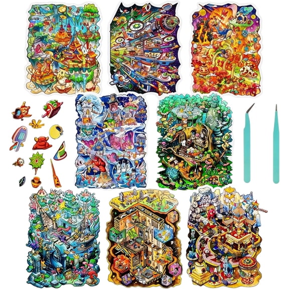 8 Sets DIY 3D Large Size Scene Sticker,Fun Exploration Adventures Scene Stickers 3D House Scenes Sticker Set Therapy Make Your Own Fantasy Adventure Journey Relief Stress Pass The Time