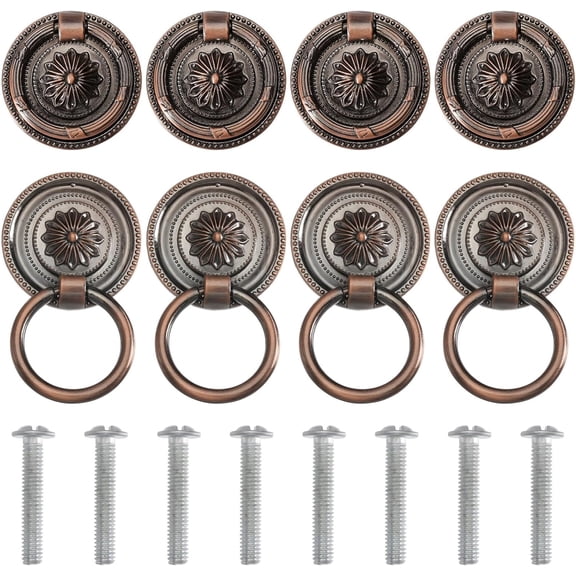 8 Sets Drop Ring Handles Flower Pull Drop Swing Handles Ring Dresser Alloy Cabinet Door Handle for Kitchen Furniture Red