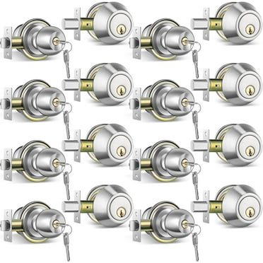 8 Sets Entry Door Knob and Single Cylinder Deadbolt Combo Set Satin Nickel Exterior Door Knobs with Lock and Keys for Front Doors Bedroom