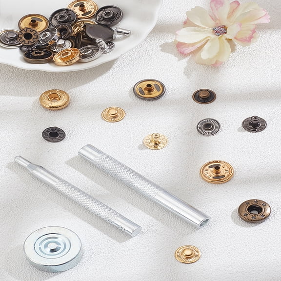 8 Sets Heavy Duty Snap Fastener Tool Including Alloy Snap Button Steel Hole Punch Tool Sets Steel Round Base Mixed Color Snap Repair