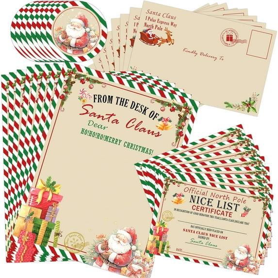 8 Sets Letter from Santa Kit Christmas Official Letters & Certificate from Santa Claus - Writing Kit for Christmas Nice Wish List Certificate with Envelopes for Christmas