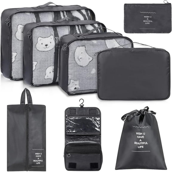 8 Sets Luggage Packing Organizers for Travel Accessories, Travel Essentials, Including Waterproof Shoe Storage Bag Convenient Packing Pouches Clothing Underwear Bag for Traveller, Black