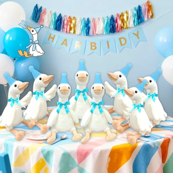 8 Sets One Silly Goose 1st Birthday Decoration 15.7 Inch Soft Silly Goose Stuffed Animal Hat with Wood Table Decor for Birthday Party Baby Shower Decoration
