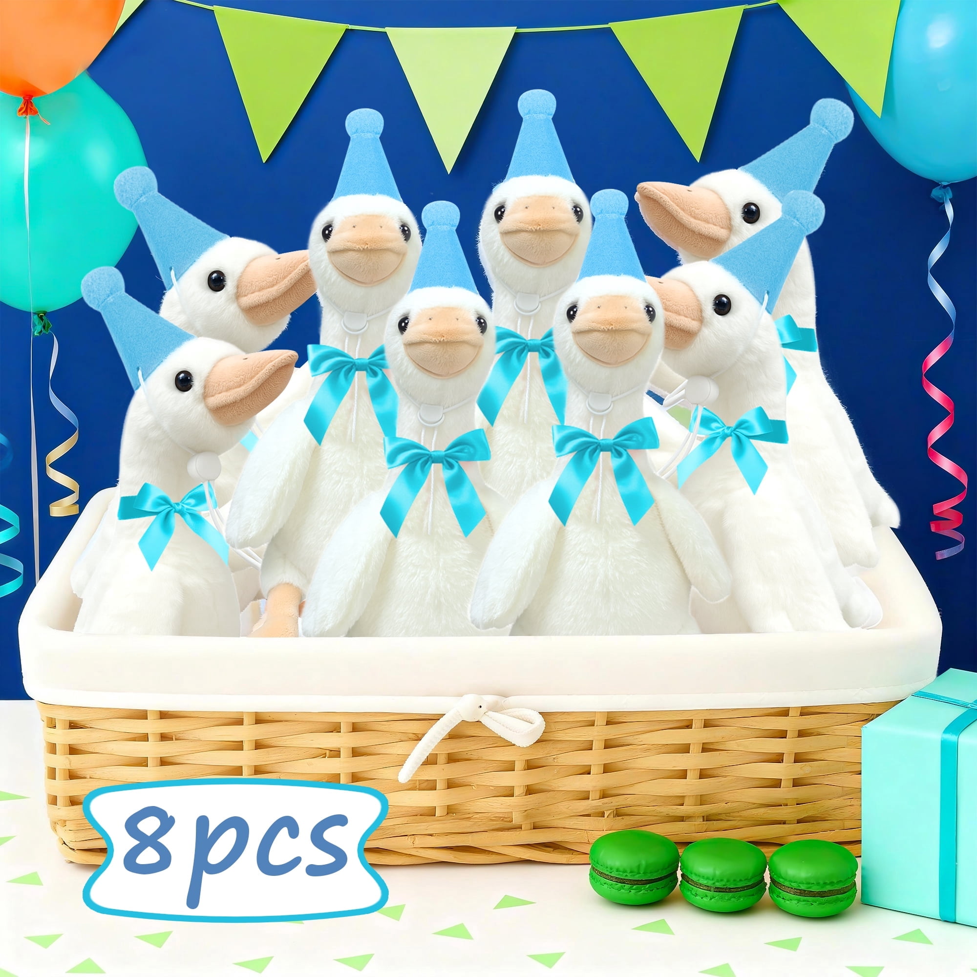 8 Sets One Silly Goose 1st Birthday Decoration 15.7 Inch Soft Silly Goose Stuffed Animal Hat with Wood Table Decor for Birthday Party Baby Shower Decoration
