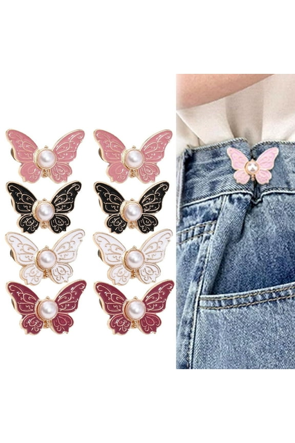 8 Sets Pant Waist Tightener Topboutique Butterfly Jean Buttons Pins Adjustable Buttons Pins for Loose Jeans Reusable Waist Tightener Metal Butterfly Brooch for Clothing Dresses Skirts, 4 Colors