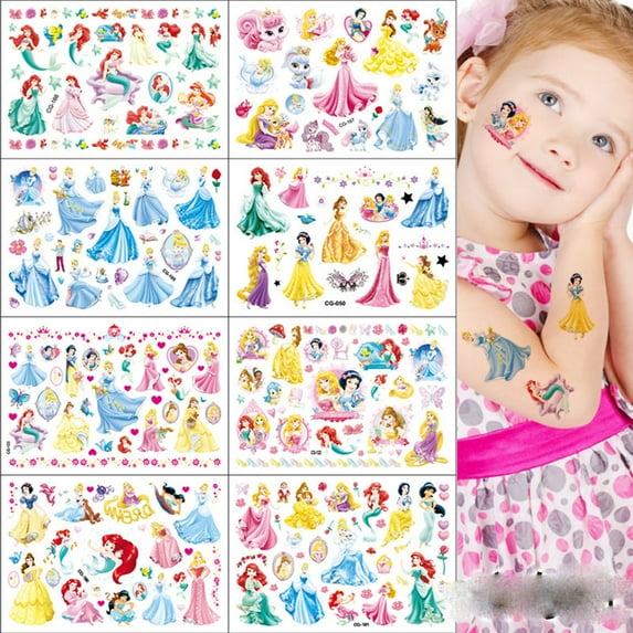 8 Sets Princess Temporary Sticker Cinderella Temporary Sticker for