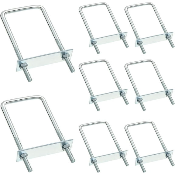 8 Sets Square U Bolts, Carbon Steel Zinc Plated U Clamp Bolt with Nuts and Frame Plates for Sailboat Trailers, Tube, Industrial Supplies, 3/8 x 3 x 7 Inches