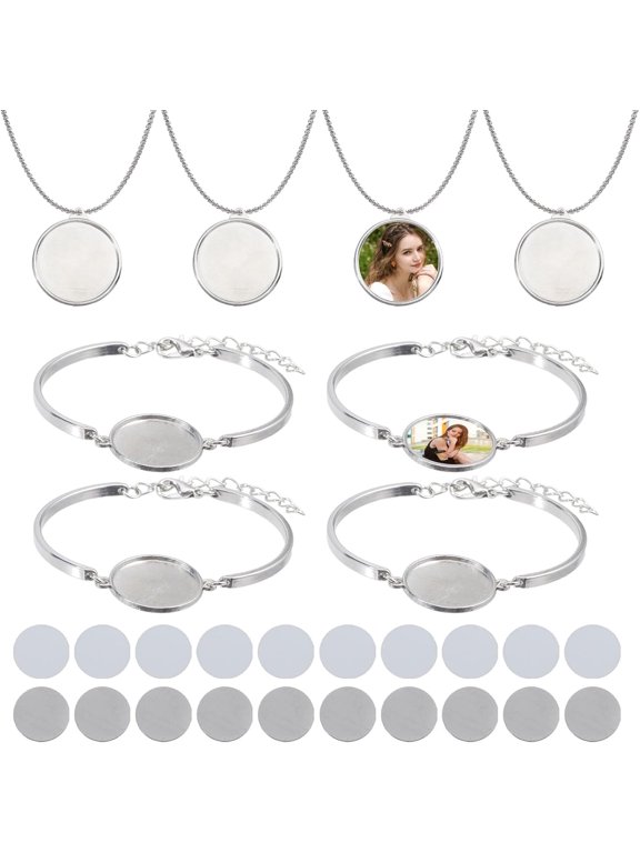 8 Sets Sublimation Blank Bracelets Necklace Sets Sublimation Round Bracelet Trays Suitable for DIY Production of Various Commemorative Bracelets and Necklaces for DIY