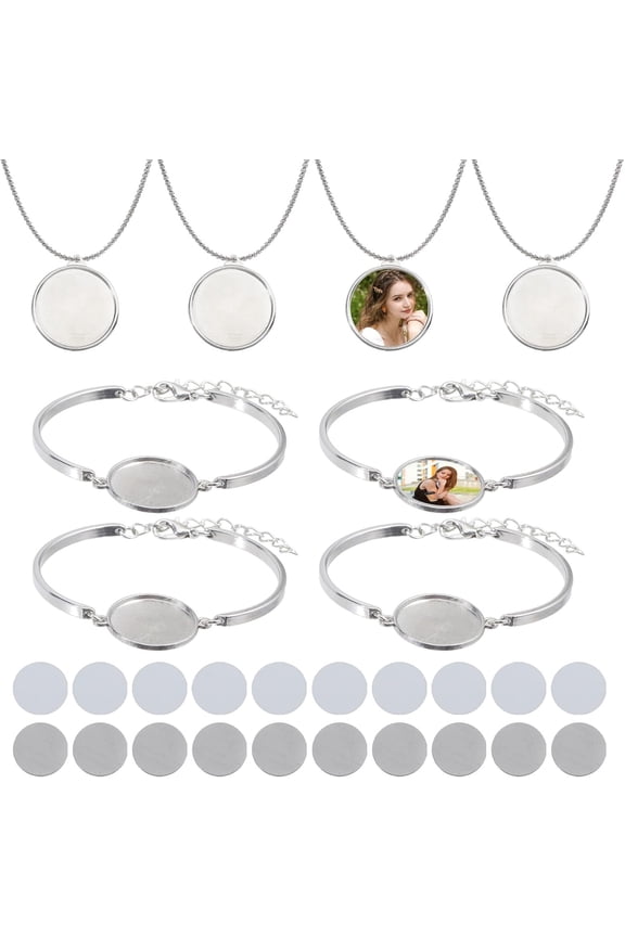 8 Sets Sublimation Blank Bracelets Necklace Sets Sublimation Round Bracelet Trays Suitable for DIY Production of Various Commemorative Bracelets and Necklaces diy