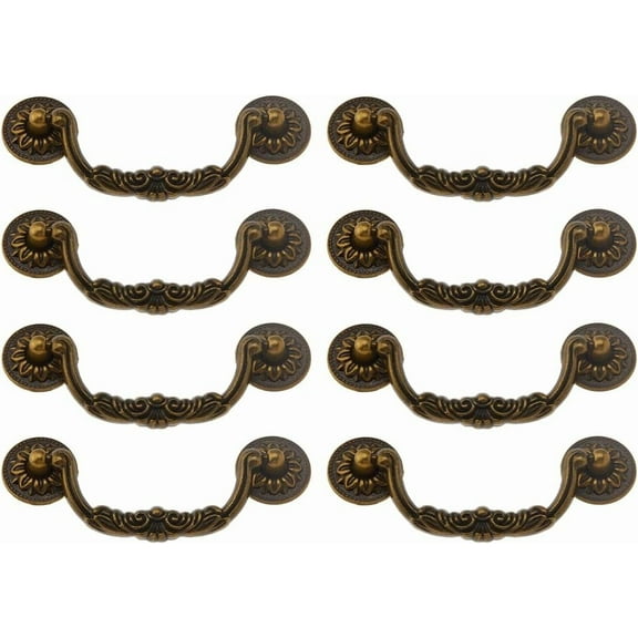 8 Sets Vintage Bail Pull Handles 3.9inch Hole Center Bronze Handles Alloy Drop Pulls Decorative Cabinet Pull Swing Dresser Pulls Handle for Cabinet Cupboard Drawer diy