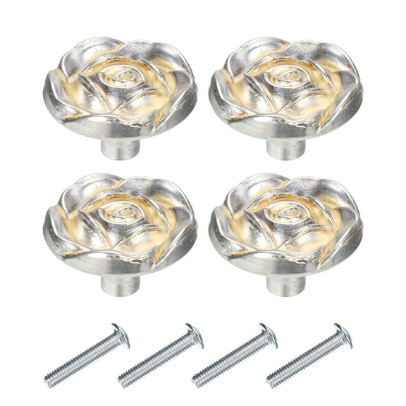 8 Sets Vintage Drawer Knobs with Rose Patterns for Cupboards Drawer, Silver Tone(1.2" Long)