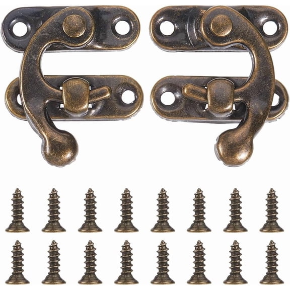 8 Sets Vintage Lock Clasp 27 x 32mm Bronze Mini Swing Arm Clasp Latch Left Right Toggle Hasp Hook with Screws Metal Catch Curved Buckle