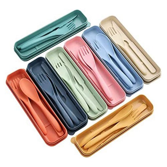 8 Sets Wheat Straw Cutlery, Reusable Utensil Set with Case, Spoon Knife Fork
