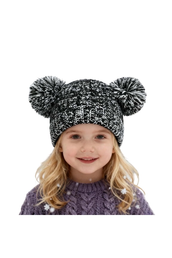 8-Shaped Knitted Winter Hat for Children 3-8 Years Old – Toddler Beanie with Double Pom Poms, Soft Warm Knit Skull Cap for Boys and Girls