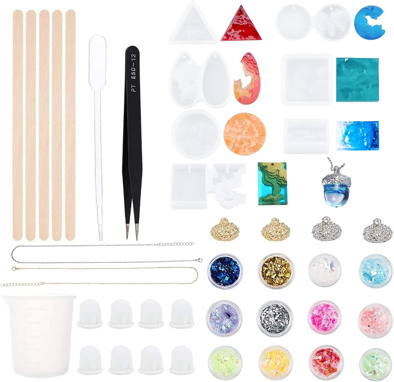 8 Shapes Epoxy Resin Mold Dangle Charms Kit Pine Cones Ocean Wave Silicone Molds with Hanging Hole and Tools DIY