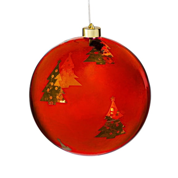 Evergreen 8-Inch Red Shatterproof Lighted Christmas Ball Ornament with Trees