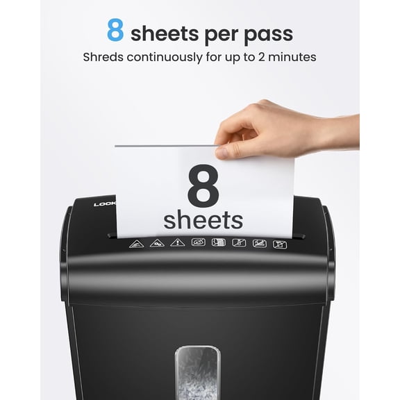 8-Sheet  Cut Paper Shredder P-4 High Security for Home Office Use with Handle, Shreds Credit Card/Staple 4 Gallons(Black) Visual Window Wastebasket
