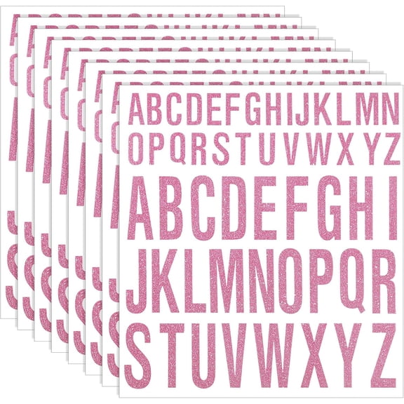 8 Sheet Glitter Letter Stickers Vinyl Alphabet Stickers Waterproof Self Adhesive Stick on Letters for Poster Bulletin Board Mailbox School Classrooms Decor(1 Inch, 2 Inch,Pink)