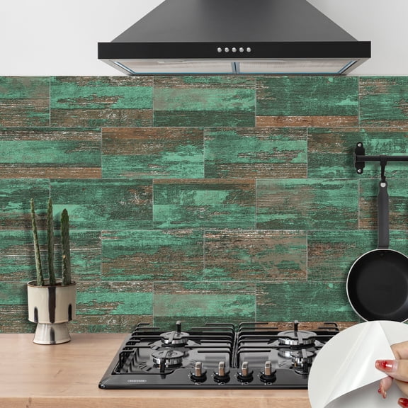 8 Sheet Matte PVC Tile Wall Stickers 8" x 4" Self Adhesive Waterproof Green Brown Backsplash Decals Peel and Stick