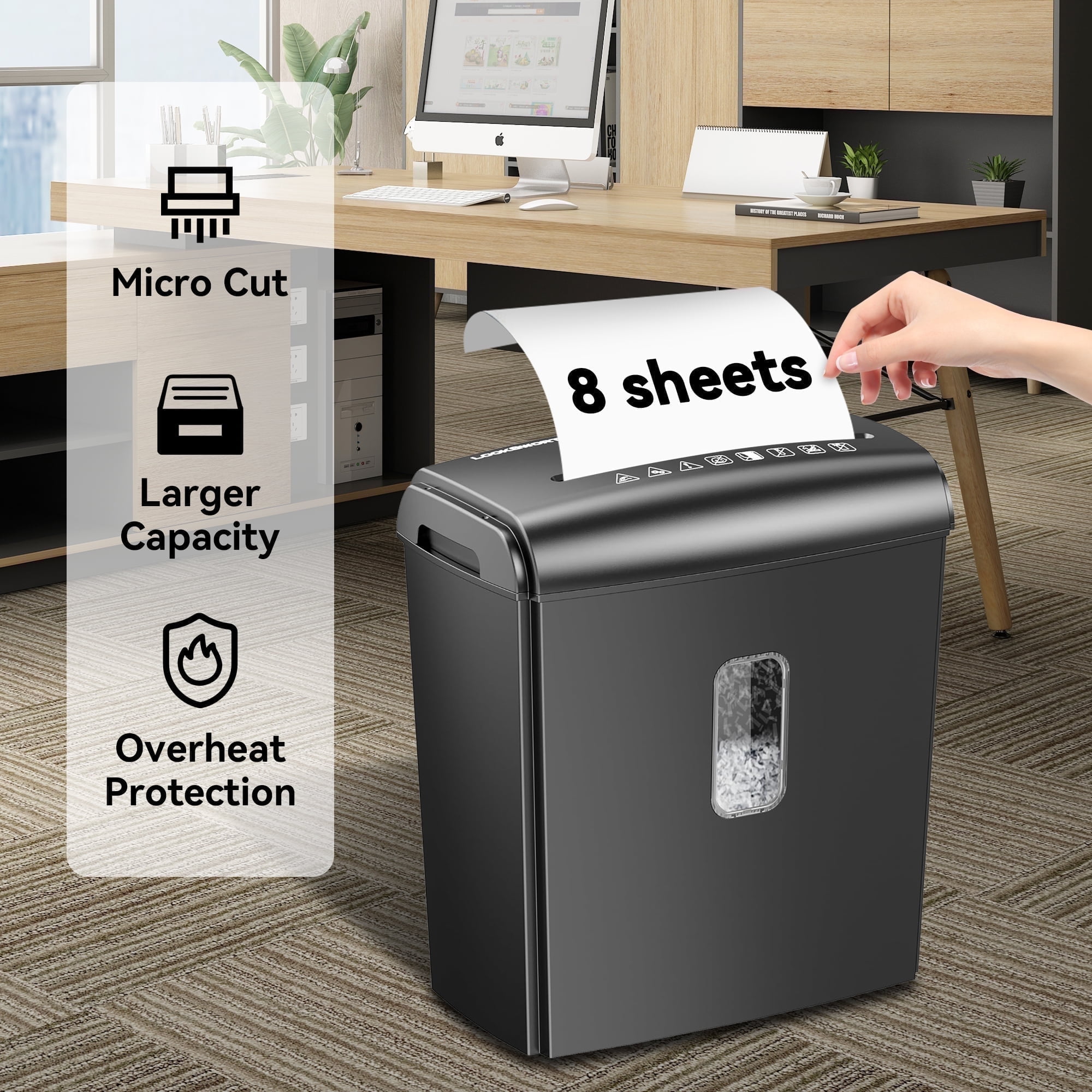 Walmart daily deals:  Locksworth 8-Sheet Micro Cut Paper Shredder P-4 High Security for Home Office Use with Handle, Shreds Credit Card/Staple 4 Gallons(Black) Visual Window Wastebasket