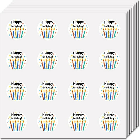 8 Sheets 128Pcs Happy Birthday Mini Stickers Small Planner Sticker Labels 0.98 Inch Self Adhesive Round Dot Cartoon Decal for Scrapbooking Laptop Luggage Cup Book Diary Party Favor Supplies 1set