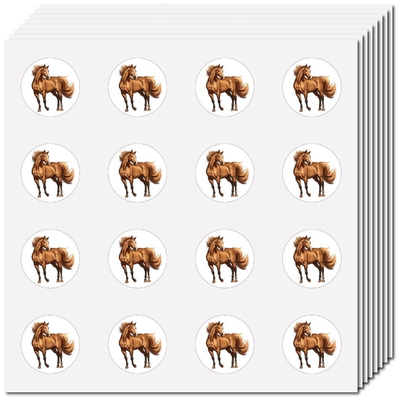 8 Sheets 128Pcs Mini Horse Stickers Small Animal Decals Stickers 2.5cm Round Vinyl Waterproof Self-Adhesive Cartoon Peel and StickDIY