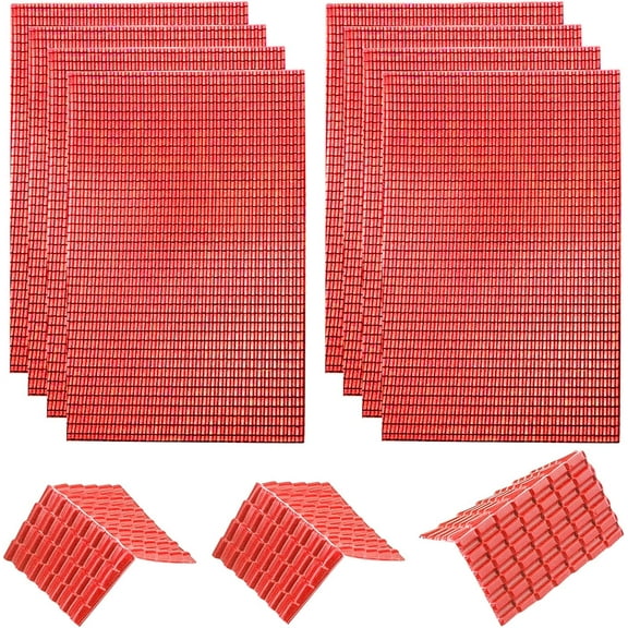8 Sheets 2 Style Modle House Roof Red Tiles 11.8x7.8" Plastic Miniature Tiles Micro Landscape Accessories for Model Building Fairy Garden Sand Table Scene for DIY