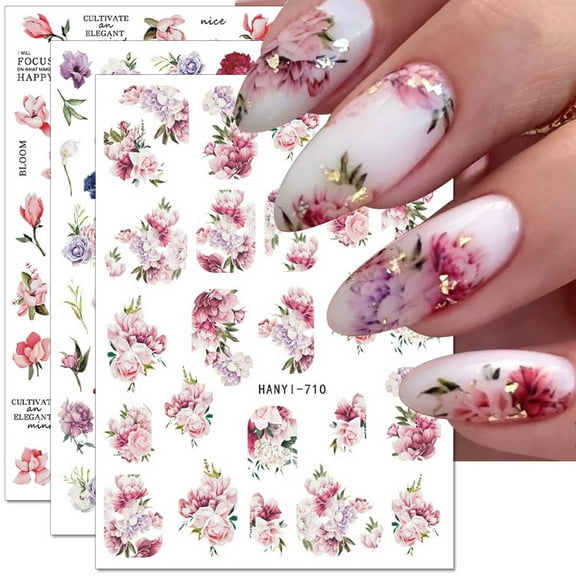 8 Sheets 3D flowers and plants Nail Stickers, spring Flowers Nail Art Stickers Summer Colorful Floral Nail Decals Blooming Florals Leaf Nail Sticker for Women DIY Nail Designs Nail Decorations Nail Su