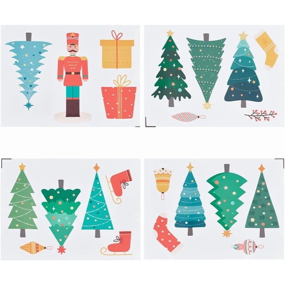 8 Sheets 8.3 x 10.7 Inch 4 Styles Tree Wall Decals Christmas Soldier Gift Wall Stickers Window Clings Art Wall Decor Wall Sticker Supplies for DIY Making
