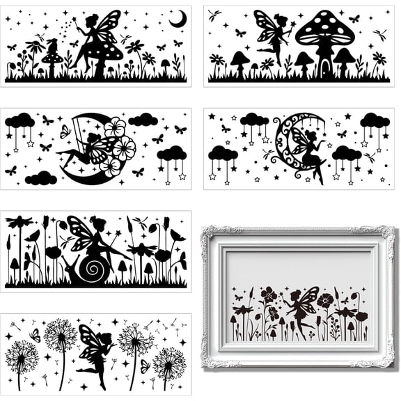 8 Sheets 8.3x3.6 Fairy Silhouette Cup Decals Stickers Flower Mushroom Plastic Silhouette Wall Decals Sticker Adhesive Lantern Jar Stickers Window Desk Lamp Glass Art Home Decor DIY